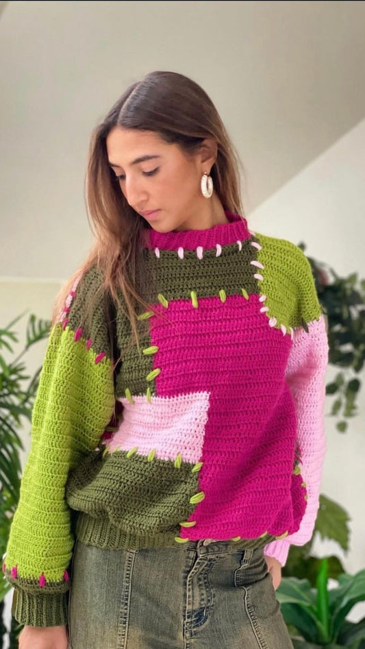 Mixed Feelings Pullover in Pinks/ Greens