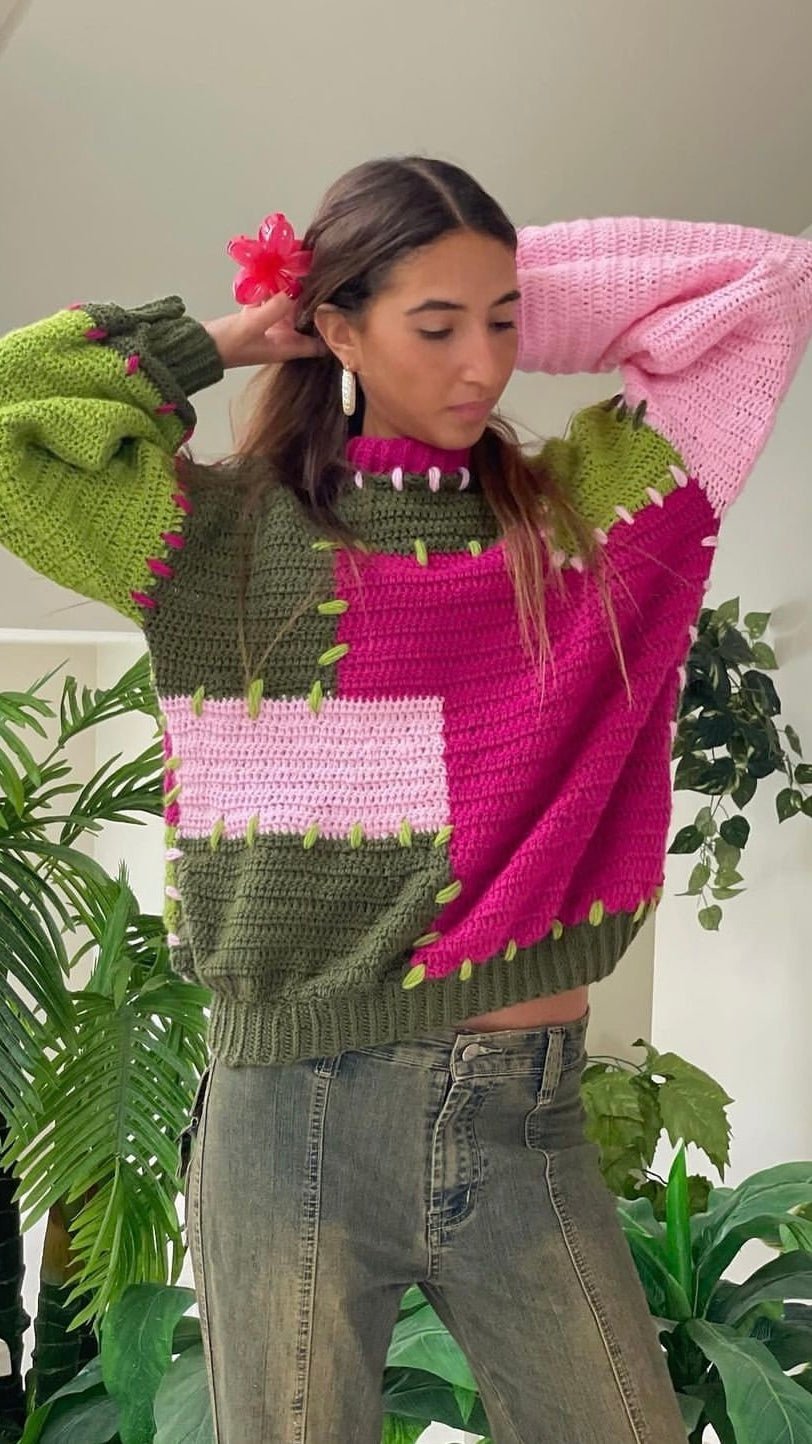 Mixed Feelings Pullover in Pinks/ Greens