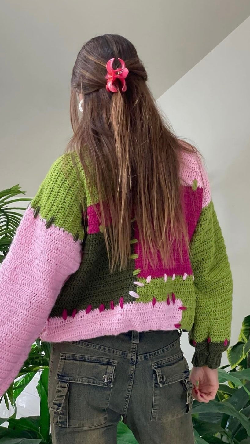 Mixed Feelings Pullover in Pinks/ Greens